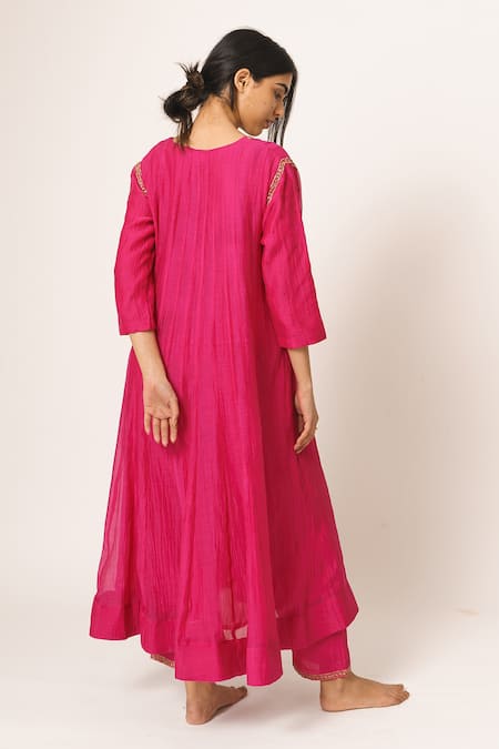 Shop Dot Pink Chanderi Round Anarkali Set at Aza Fashions Shop_Dot_Pink Chanderi Round Anarkali Set _at_Aza_Fashions