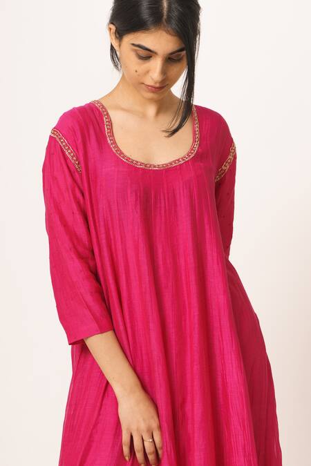 Buy Dot Pink Chanderi Round Anarkali Set Online at Aza Fashions Buy_Dot_Pink Chanderi Round Anarkali Set _Online_at_Aza_Fashions