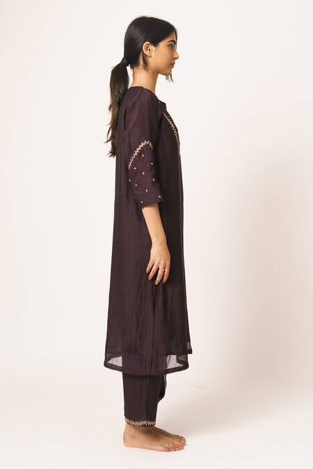 Dot_Purple Chanderi Round Kurta Set _Online_at_Aza_Fashions