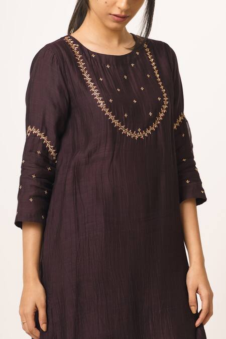 Buy_Dot_Purple Chanderi Round Kurta Set _Online_at_Aza_Fashions