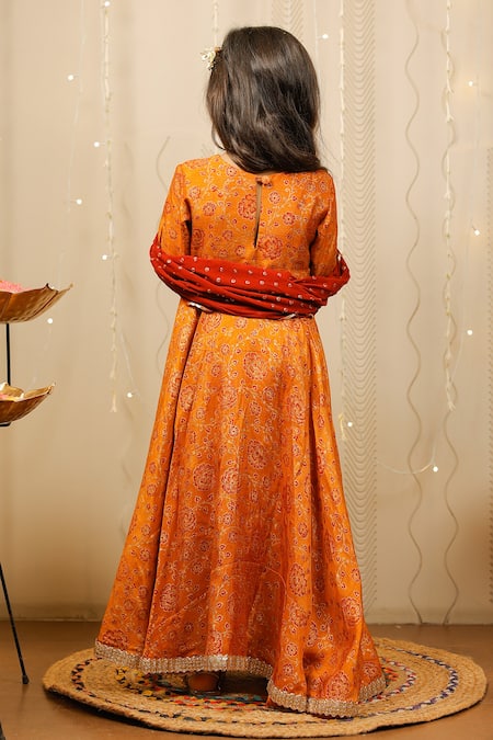 Shop Tiny Colour Yellow Georgette Embroidery, Lace Floral Print Mustard Kurta Set With Dupatta at Aza Fashions Shop_Tiny Colour_Yellow Georgette Embroidery, Lace Floral Print Mustard Kurta Set With Dupatta _at_Aza_Fashions