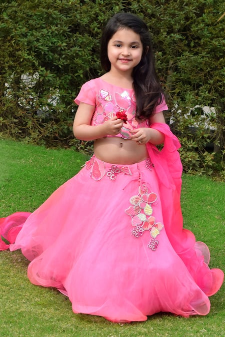 Panchhi by Kanupriya Tibrewala Pink Silk Organza Lehenga Set 