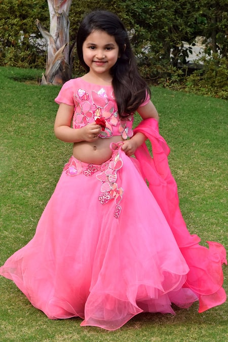 Panchhi by Kanupriya Tibrewala_Pink Silk Organza Lehenga Set _Online_at_Aza_Fashions