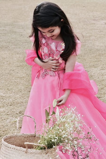 Shop_Panchhi by Kanupriya Tibrewala_Pink Silk Organza Lehenga Set _Online_at_Aza_Fashions