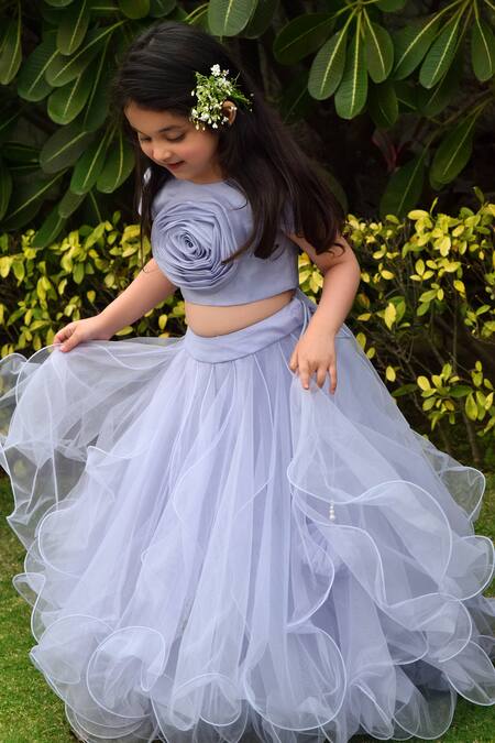 Buy_Panchhi By Kanupriya Tibrewala_Blue Silk Organza, Net Applique Layered Lehenga Set_Online_at_Aza_Fashions