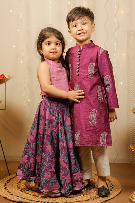 Buy Tiny Colour Purple Georgette, Modal Sequins, Embroidery Floral Print Skirt And Crop Top Set Online at Aza Fashions Buy_Tiny Colour_Purple Georgette, Modal Sequins, Embroidery Floral Print Skirt And Crop Top Set _Online_at_Aza_Fashions