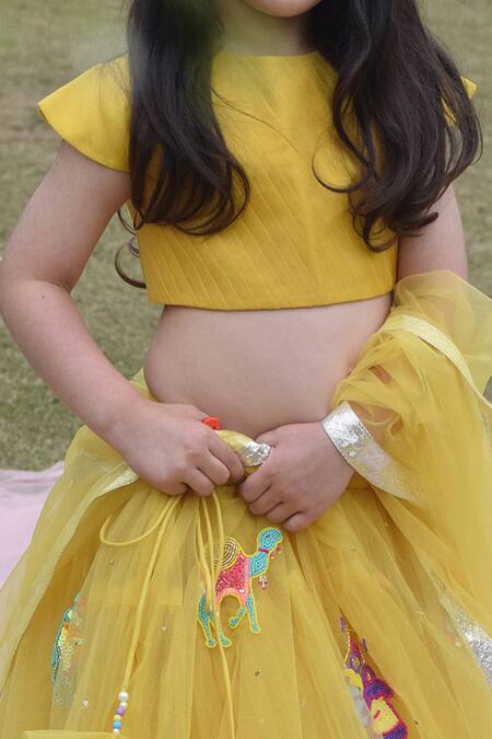 Buy_Panchhi By Kanupriya Tibrewala_Yellow Net, Silk Organza Embroidery Lehenga Set_Online_at_Aza_Fashions