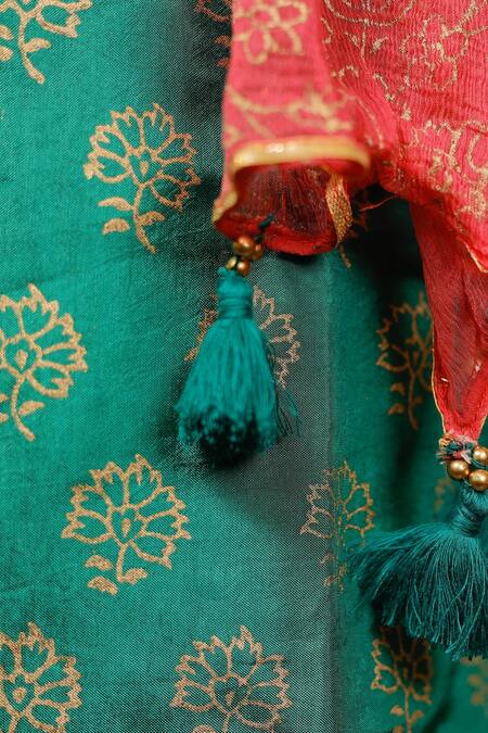 Tiny Colour Green Oxford, Chiffon Gota Patti, Tassels Printed Kurta Sharara Set at Aza Fashions Tiny Colour_Green Oxford, Chiffon Gota Patti, Tassels Printed Kurta Sharara Set _at_Aza_Fashions