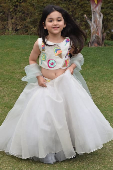 Panchhi By Kanupriya Tibrewala_White Silk Organza, Net Embroidery Lehenga Set _Online_at_Aza_Fashions