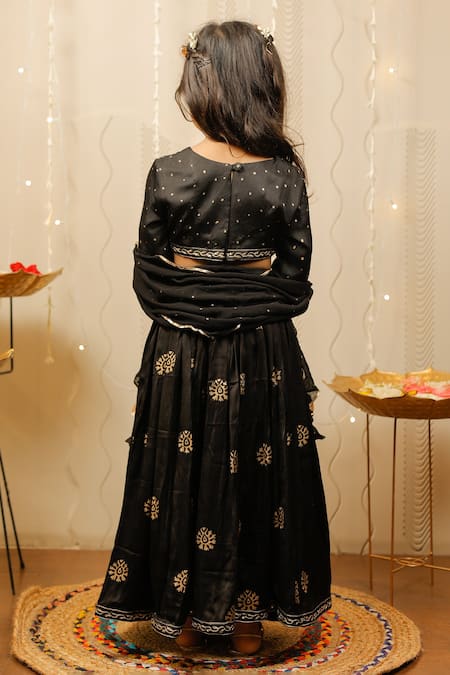 Shop Tiny Colour Black Modal, Georgette Embroidery Floral Print Lehenga Set at Aza Fashions Shop_Tiny Colour_Black Modal, Georgette Embroidery Floral Print Lehenga Set _at_Aza_Fashions
