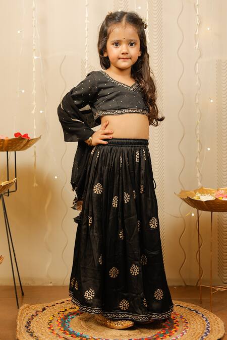 Tiny Colour Black Modal, Georgette Embroidery Floral Print Lehenga Set Online at Aza Fashions Tiny Colour_Black Modal, Georgette Embroidery Floral Print Lehenga Set _Online_at_Aza_Fashions