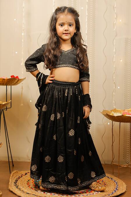 Buy Tiny Colour Black Modal, Georgette Embroidery Floral Print Lehenga Set Online at Aza Fashions Buy_Tiny Colour_Black Modal, Georgette Embroidery Floral Print Lehenga Set _Online_at_Aza_Fashions