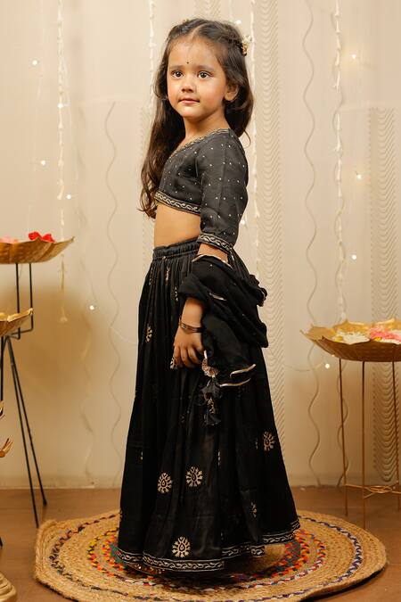 Shop Tiny Colour Black Modal, Georgette Embroidery Floral Print Lehenga Set Online at Aza Fashions Shop_Tiny Colour_Black Modal, Georgette Embroidery Floral Print Lehenga Set _Online_at_Aza_Fashions