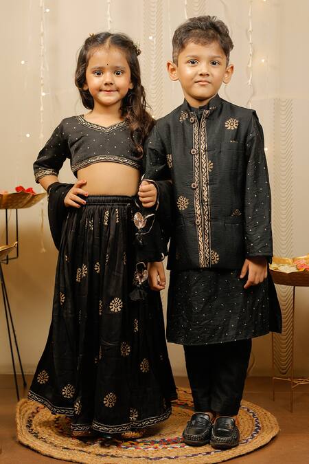 Tiny Colour Black Modal, Georgette Embroidery Floral Print Lehenga Set at Aza Fashions Tiny Colour_Black Modal, Georgette Embroidery Floral Print Lehenga Set _at_Aza_Fashions