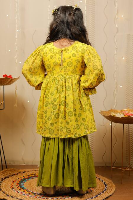 Shop Tiny Colour Yellow Georgette Embroidery Floral Print Kurta And Sharara Set at Aza Fashions Shop_Tiny Colour_Yellow Georgette Embroidery Floral Print Kurta And Sharara Set _at_Aza_Fashions