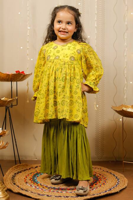 Buy Tiny Colour Yellow Georgette Embroidery Floral Print Kurta And Sharara Set Online at Aza Fashions Buy_Tiny Colour_Yellow Georgette Embroidery Floral Print Kurta And Sharara Set _Online_at_Aza_Fashions