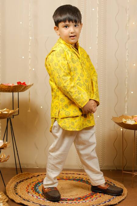 Tiny Colour Yellow Cotton Floral Printed Kurta Set Online at Aza Fashions Tiny Colour_Yellow Cotton Floral Printed Kurta Set _Online_at_Aza_Fashions