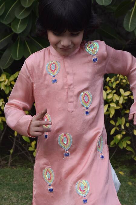 Buy_Panchhi By Kanupriya Tibrewala_Pink Silk Satin, Cotton Embroidery Kurta And Dhoti Pant Set_Online_at_Aza_Fashions