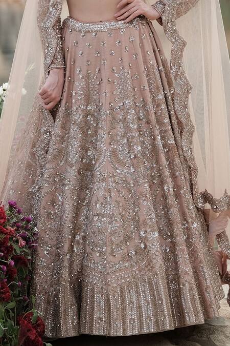 Shop_Rajbinder Chahal_Beige Blouse And Lehenga Dupion Silk Dupatta Net Embroidered Bridal Set _Online_at_Aza_Fashions
