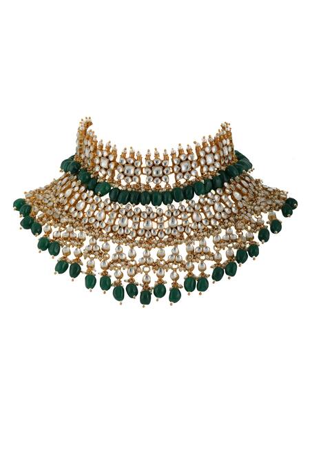 Riana Jewellery_Gold Plated Pearls, Glitter, Stones Choker Set _Online_at_Aza_Fashions