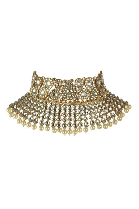 Riana Jewellery_Gold Plated Stone Choker Set _Online_at_Aza_Fashions