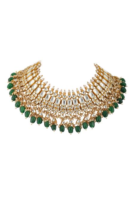 Riana Jewellery_Gold Plated Pearls Stone Choker Set _Online_at_Aza_Fashions