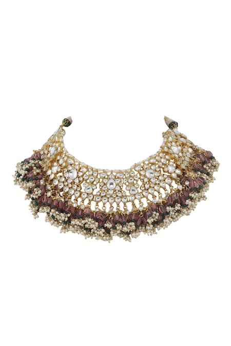Riana Jewellery_Gold Plated Stones, Beads Choker Set _Online_at_Aza_Fashions