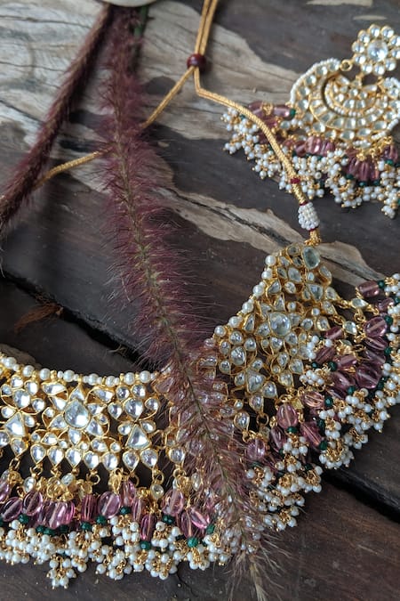 Buy_Riana Jewellery_Gold Plated Stones, Beads Choker Set _Online_at_Aza_Fashions