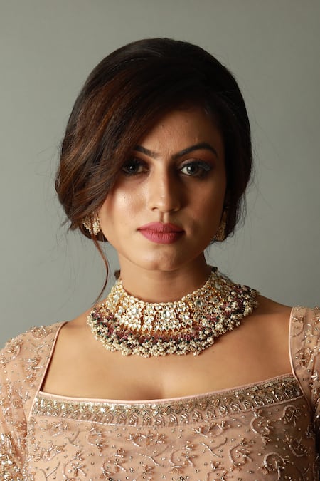 Shop_Riana Jewellery_Gold Plated Stones, Beads Choker Set _Online_at_Aza_Fashions