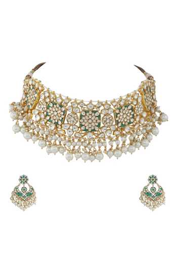 Riana Jewellery Gold Plated Stone Enamel Choker Set Online at Aza Fashions Riana Jewellery_Gold Plated Stone Enamel Choker Set _Online_at_Aza_Fashions