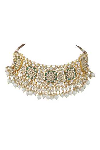 Buy Riana Jewellery Gold Plated Stone Enamel Choker Set Online at Aza Fashions Buy_Riana Jewellery_Gold Plated Stone Enamel Choker Set _Online_at_Aza_Fashions