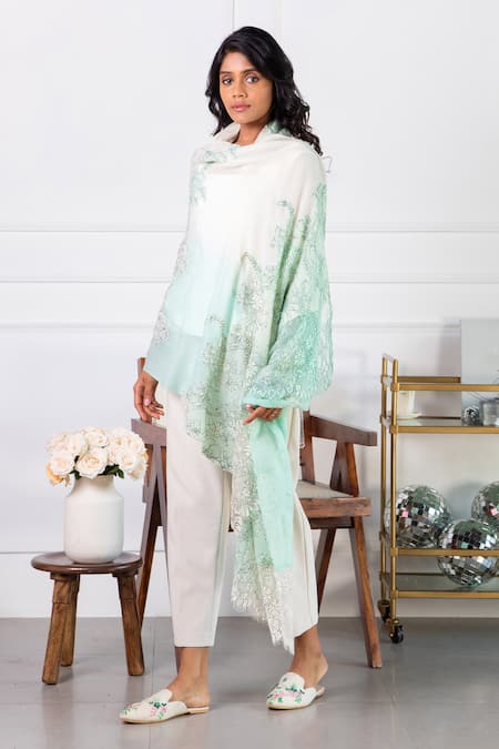 Shop_Rhe-Ana_Blue Lyla Floral Embroidered Stole _Online_at_Aza_Fashions