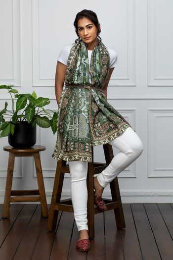 Rhe-Ana Green Abstract Print Silk Scarf Online at Aza Fashions Rhe-Ana_Green Abstract Print Silk Scarf _Online_at_Aza_Fashions