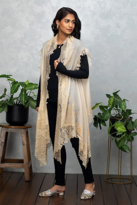 Buy Rhe-Ana Beige Wool Crystals Open Neck Embellished Cape Online at Aza Fashions Buy_Rhe-Ana_Beige Wool Crystals Open Neck Embellished Cape _Online_at_Aza_Fashions