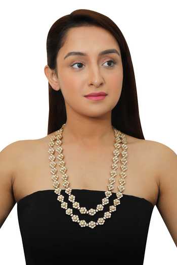Riana Jewellery Gold Floral Jadtar Stone Layered Necklace 