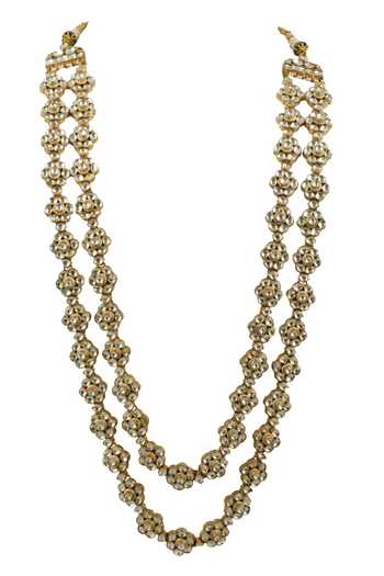 Riana Jewellery Gold Floral Jadtar Stone Layered Necklace 