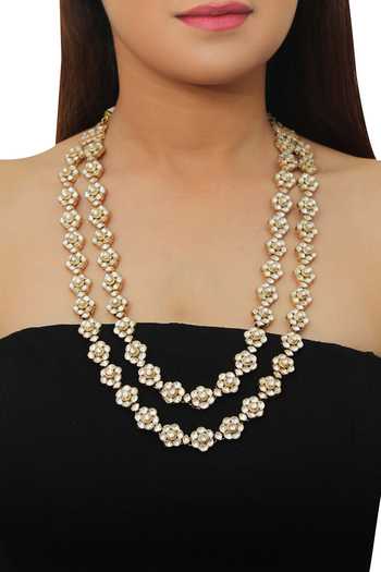 Riana Jewellery Gold Plated Floral Jadtar Stone Layered Necklace Online at Aza Fashions Riana Jewellery_Gold Plated Floral Jadtar Stone Layered Necklace _Online_at_Aza_Fashions
