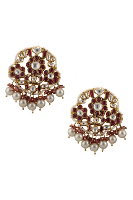 Shop_Riana Jewellery_Gold Plated Pearls, Glitter Bead Pendant Choker Set _Online_at_Aza_Fashions