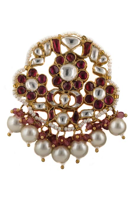 Riana Jewellery_Gold Plated Pearls, Glitter Bead Pendant Choker Set _at_Aza_Fashions