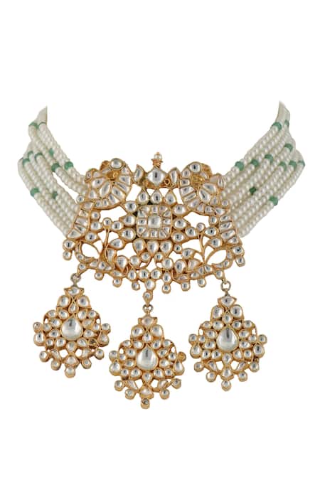 Riana Jewellery Gold Plated Pearls, Stones Bead Peacock Pendant Choker Set Online at Aza Fashions Riana Jewellery_Gold Plated Pearls, Stones Bead Peacock Pendant Choker Set _Online_at_Aza_Fashions
