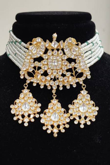 Buy Riana Jewellery Gold Plated Pearls, Stones Bead Peacock Pendant Choker Set Online at Aza Fashions Buy_Riana Jewellery_Gold Plated Pearls, Stones Bead Peacock Pendant Choker Set _Online_at_Aza_Fashions