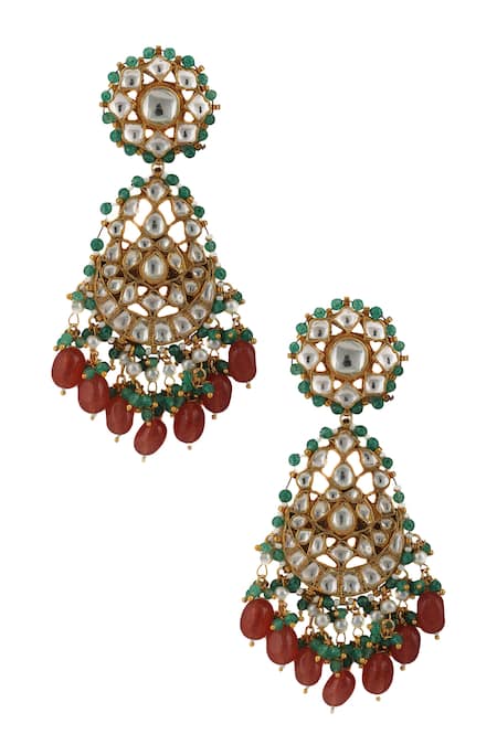 Shop_Riana Jewellery_Gold Plated Pearls, Glitter, Stones Pendant Drop Choker Set _Online_at_Aza_Fashions