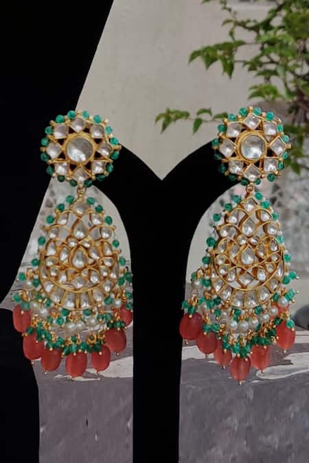 Riana Jewellery_Gold Plated Pearls, Glitter, Stones Pendant Drop Choker Set _at_Aza_Fashions