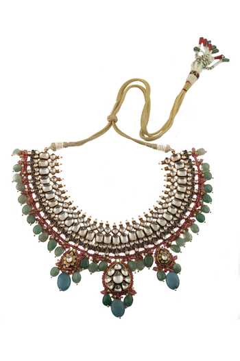 Riana Jewellery Gold Plated Pearls, Glitter, Stones Pendant Drop Choker Set Online at Aza Fashions Riana Jewellery_Gold Plated Pearls, Glitter, Stones Pendant Drop Choker Set _Online_at_Aza_Fashions