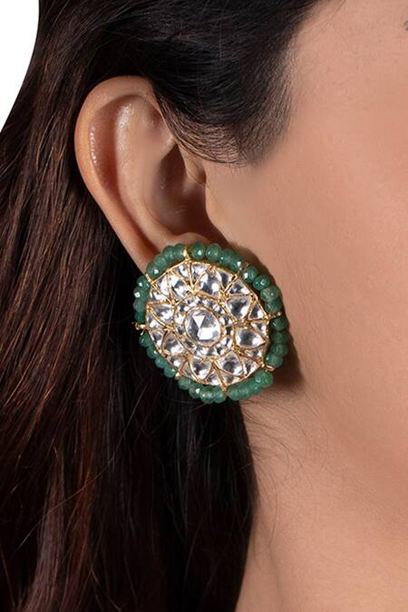 Riana Jewellery_Gold Plated Pearls, Stones Floral Pendant Choker Set _at_Aza_Fashions