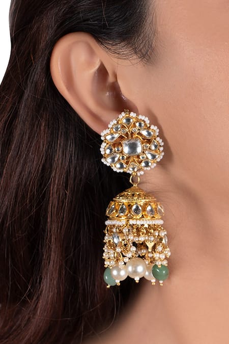 Riana Jewellery_Gold Plated Pearls, Glitter Stone Choker Set _at_Aza_Fashions