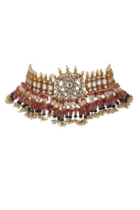 Riana Jewellery_Gold Plated Pearls, Glitter, Stones Bead Drop Choker Set _Online_at_Aza_Fashions