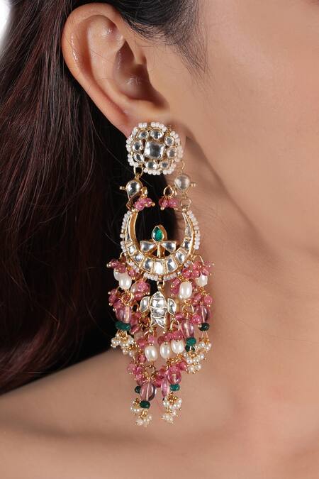 Shop_Riana Jewellery_Gold Plated Pearls, Glitter, Stones Bead Drop Choker Set _Online_at_Aza_Fashions