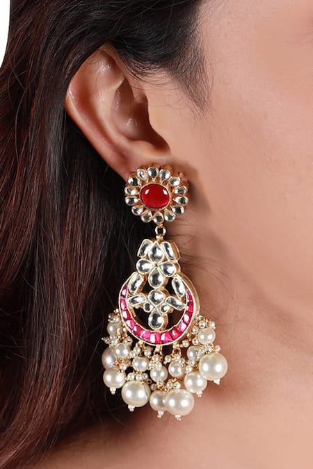 Riana Jewellery_Gold Plated Pearls, Glitter, Stones Floral Carved Choker Jewellery Set _at_Aza_Fashions