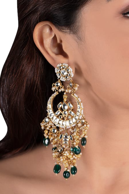 Shop_Riana Jewellery_Gold Plated Pearls, Glitter Bead Drop Stone Choker Set _Online_at_Aza_Fashions